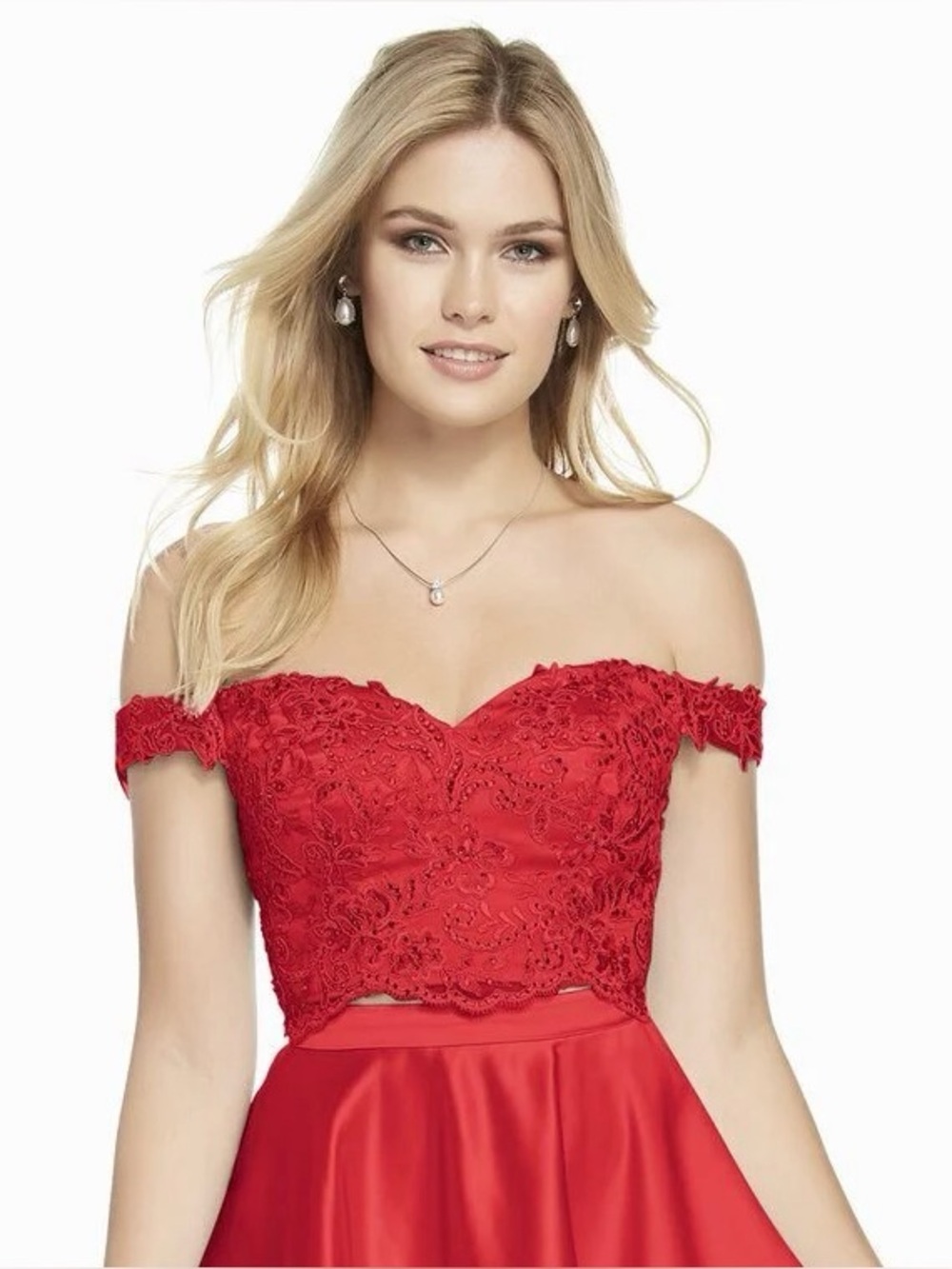 Alyce Paris sz 00 Off-Shoulder Lace and Satin Cocktail Top 3827 Red